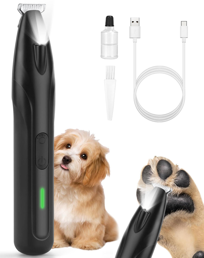 Dog Paw Trimmer, 2 Speed Low Noise Dog Clippers for Grooming, Cordless Rechargeable Dog Hair Trimmer with LED Light, Widen Blade Cat Pet Hair Shaver for Paws, Eyes, Ears, Face, Rump (Black) Black - BeesActive Australia