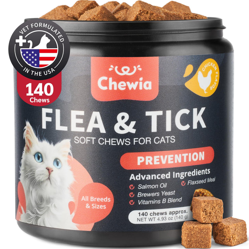 Flea Treatment for Cats - Daily Oral Cat Flea and Tick Treatment Chews - Chewable Kitten Flea Treatment - Soft Treats for All Breeds & Ages - Natural Chicken-Flavor Flea and Tick Supplement for Cats 140 count - BeesActive Australia