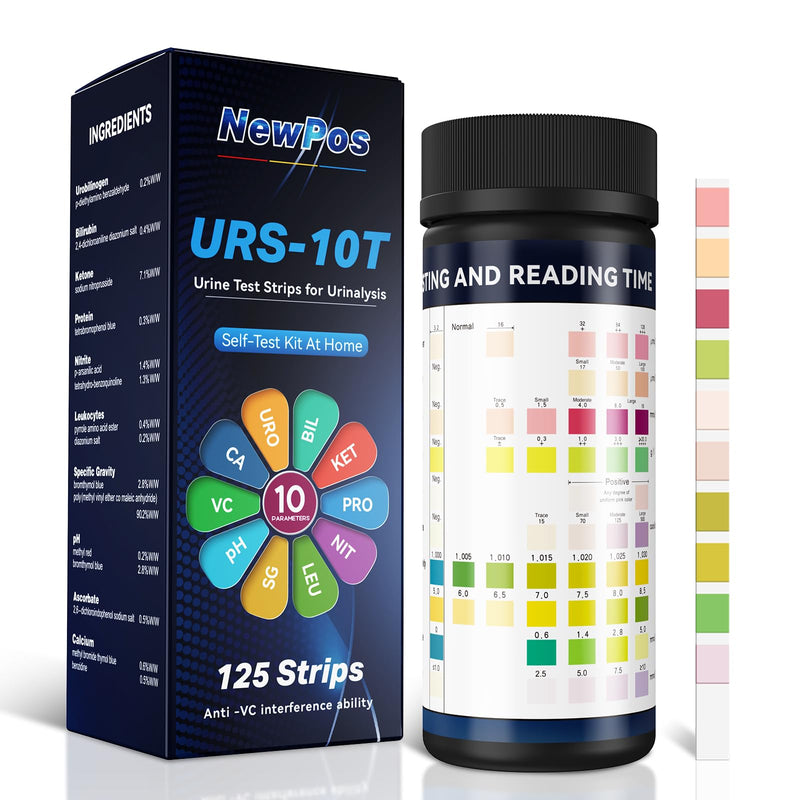 Urine Test Strips for Urinalysis: 10-in-1 125 CT Urinalysis Test Strips Full Panel for UTI Nitrite Leukocytes pH Protein Kidney & Liver Function at Home Urine Test Strips