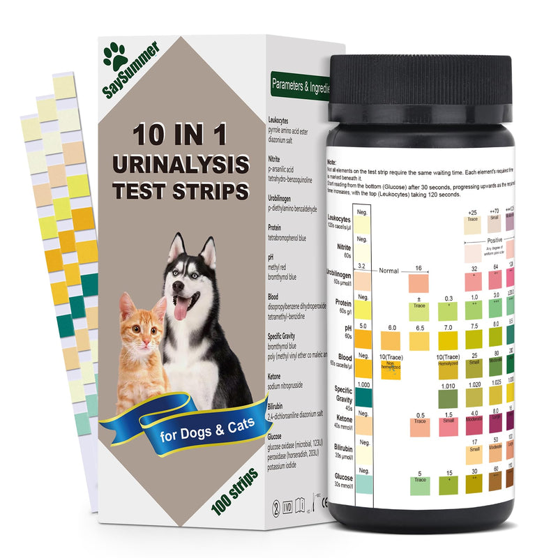 Urine Test Strips for Dogs Cats - 100 Counts Urinalysis Test Strips for Pets 10 in 1 Testing UTI Protein Glucose Blood Leukocytes pH Nitrite and More Dog Cat UTI Test Kit for Pets 100 Count - BeesActive Australia