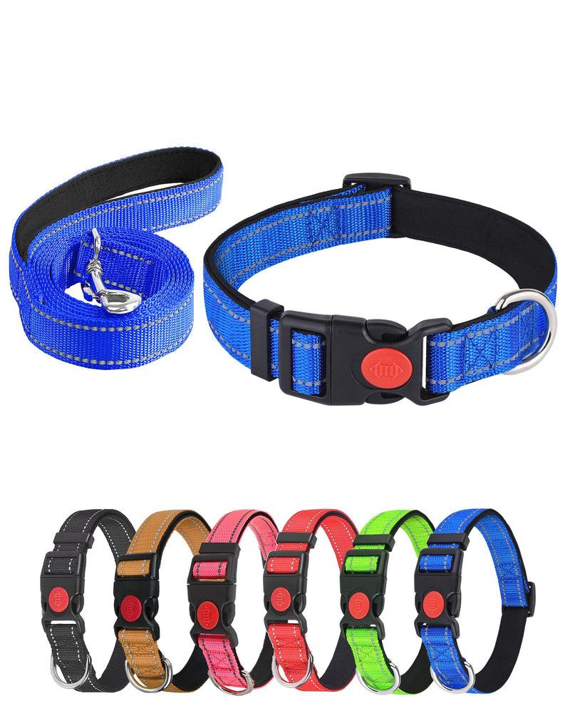 Aeclleca Reflective Dog Collar and Leash Set with Safety Locking Buckle，Adjustable Soft Nylon Pet Collars for Small Medium Dogs (Blue, XS) Blue - BeesActive Australia