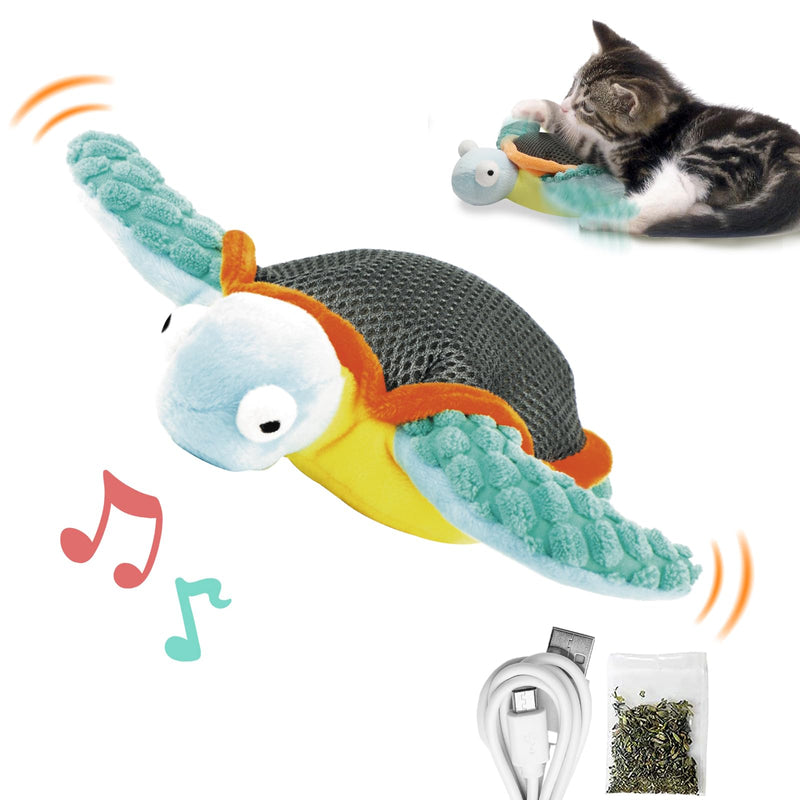 Cat Toys, Flapping Fins Cute Turtle, Vibrating Cat Kicking Toy, Fluffy Plush Animal Toy for Small Dogs, Kitten Catnip Toy, Interactive Cat Toys for Kitty Exercise, Rechargable - BeesActive Australia