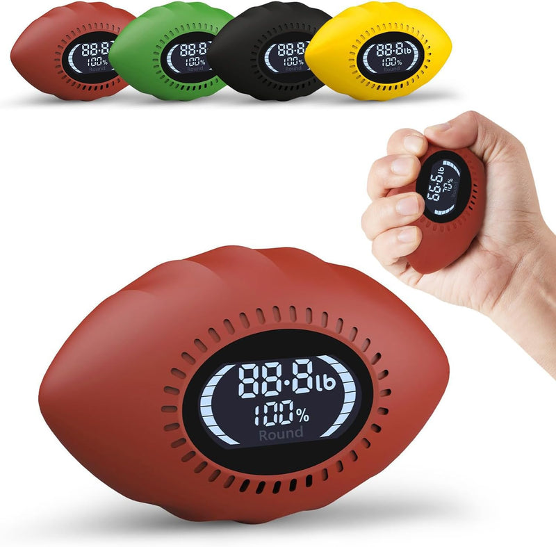 Grip Strength Tester, Digital Grip Strength Trainer with Cheer Sound, Progress Bars, Up to 220lbs Hand Gripper Strengthener, Forearm Strengthener, Fitness Toy, Stress Balls for Adults Kids Brown
