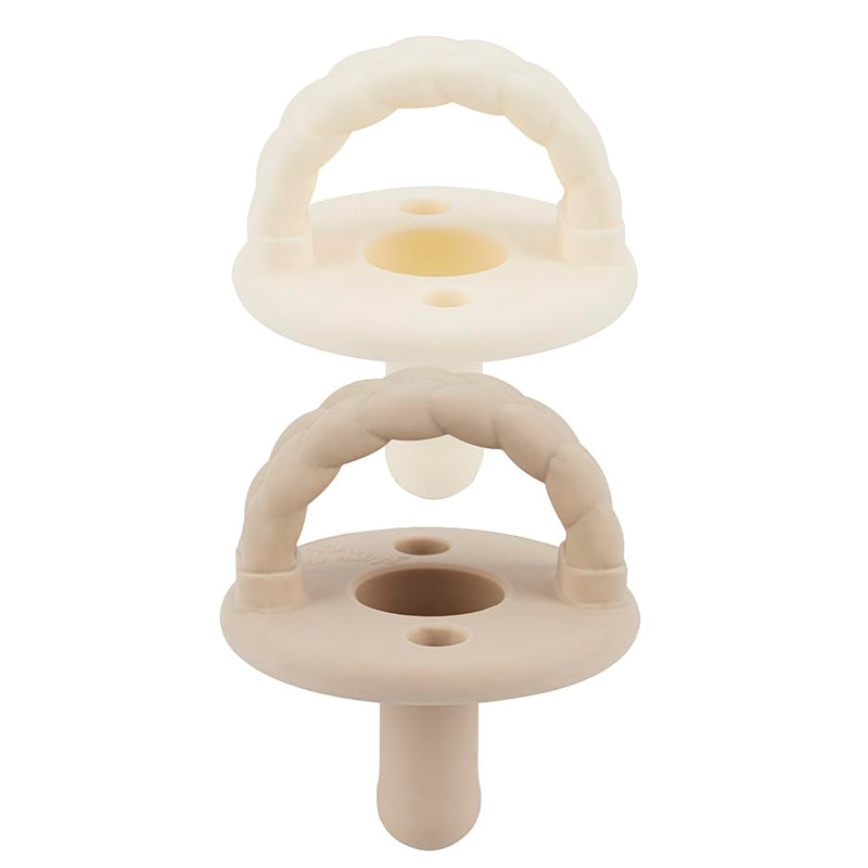 Itzy Ritzy Silicone Pacifiers for Ages 6-18 Months - Itzy Soother Pacifiers Feature Collapsible Handle & Two Air Holes for Added Safety; Set of 2 in Toast & Buttercream, Ages 6-18 Months 6-18 Month