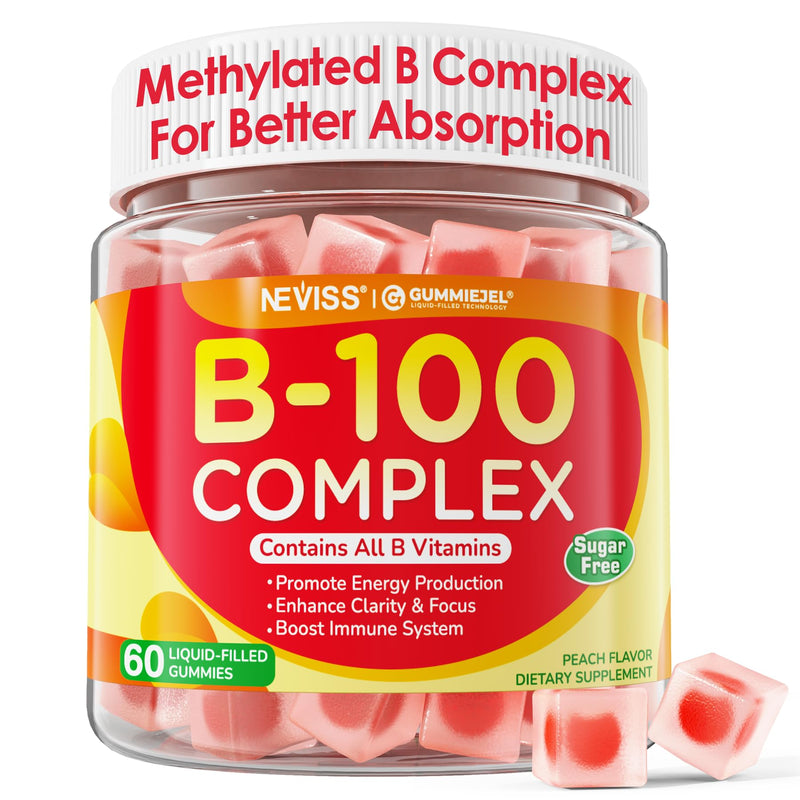 Super Vitamin B Complex Gummies for Men & Women, Full Methylated B Complex | B Vitamins, Methyl B12, Methylfolate, Vitamin C, Choline, Inositol, PABA for Energy Metabolism, Brain, 0g Sugar, Vegan,60 Cts 60 Count (Pack of 1)