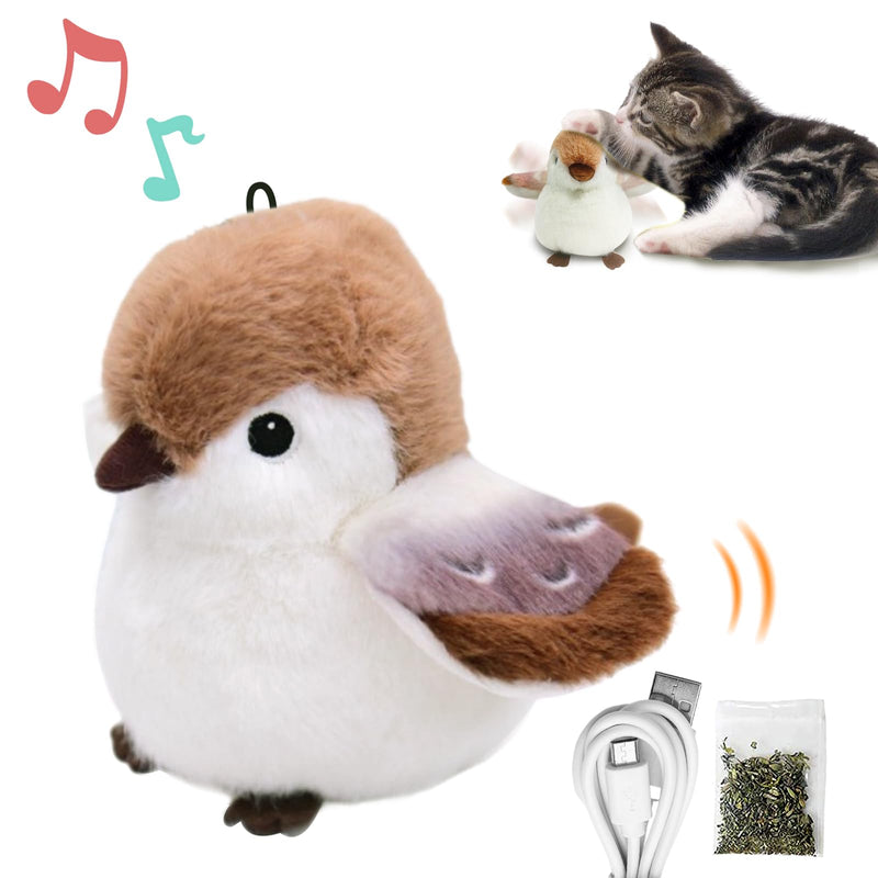 Cat Toys, Flapping Wings Cute Sparrow, Vibrating Cat Kicking Toy, Fluffy Plush Animal Toy for Small Dogs, Kitten Catnip Toy, Interactive Cat Toys for Kitty Exercise, 3 Modes, Rechargable - BeesActive Australia