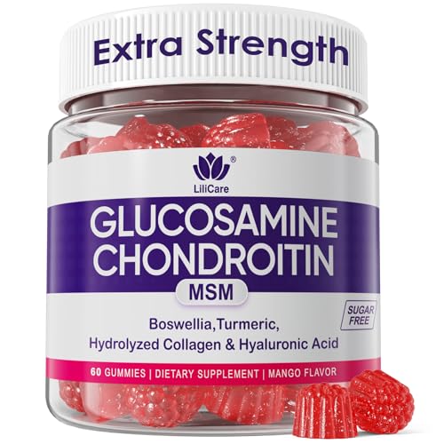 Glucosamine Chondroitin Gummies with MSM for Men & Women, No Sugar, 60 Cts 60 Count (Pack of 1)
