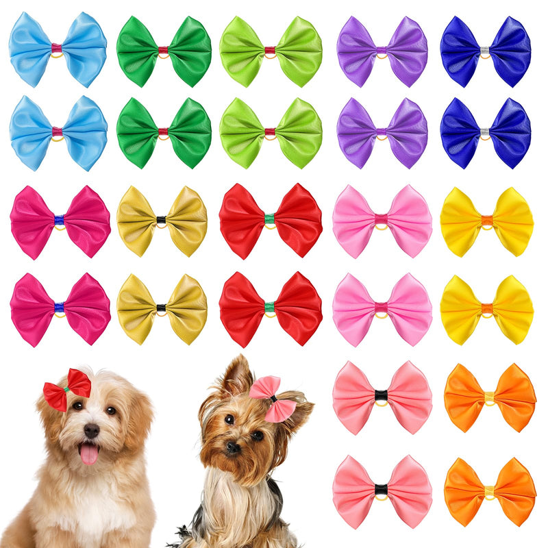 24Pcs 3.9In Cute Dog Bowknot Hair Bows Big Dog Hair Bows Handmade Hair Accessories Bow Dog's Hair Bows for Small Medium Large Dogs Cat Kitten Rabbit Grooming Accessories - BeesActive Australia