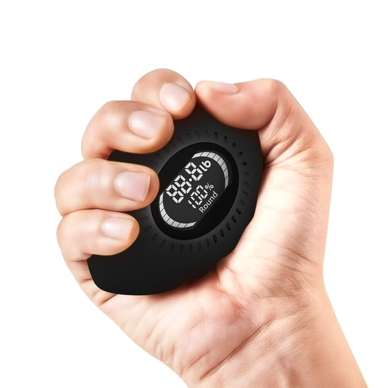 Digital Stress Relief Grip Ball for Adults & Kids, Grip Strength Tester, Hand Strength Gripper up to 220lbs, Forearm Strengthener with Progress Bars & Cheer Sound, Fitness Gift Black