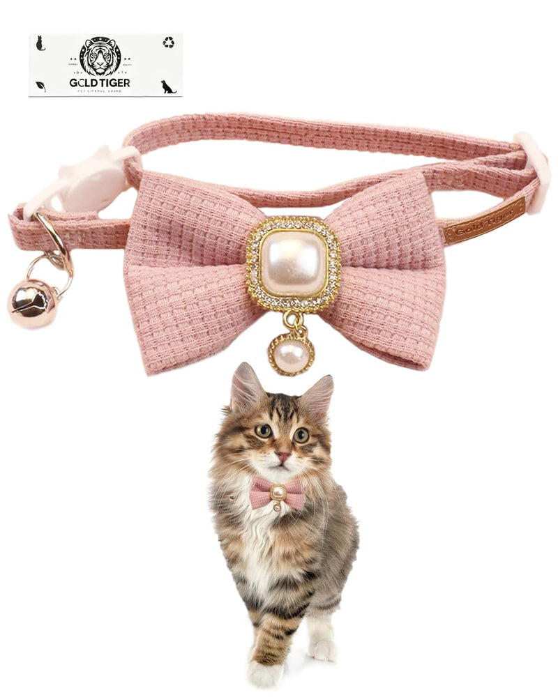 Cute Bowtie Cat Collar with Bell Breakaway, Jewelry Pendant for Girl Cats, Adjustable 8-13 Inch for Kitten (Pink) Pink - BeesActive Australia