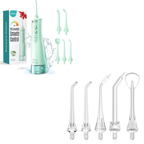 Water Dental Flosser Teeth Pick 10 Levels Smooth Control & Water Dental Flosser Tip Replacement Heads