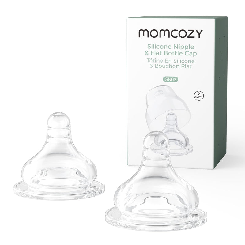 Momcozy Soft Baby Nipple Premium Natural Flow Silicone for Wide-Neck Bottles, BPA-Free, Perfectly Compatible with Momcozy Breast Milk Cooler, Small (Pack of 2) Flow1-Small