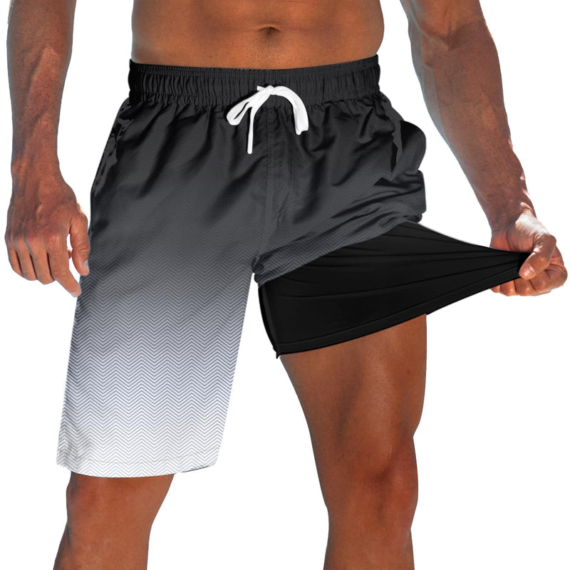 westwolf Men's Swim Trunks with Compression Liner 9" Quick Dry Board Shorts B Black White 3X-Large - BeesActive Australia