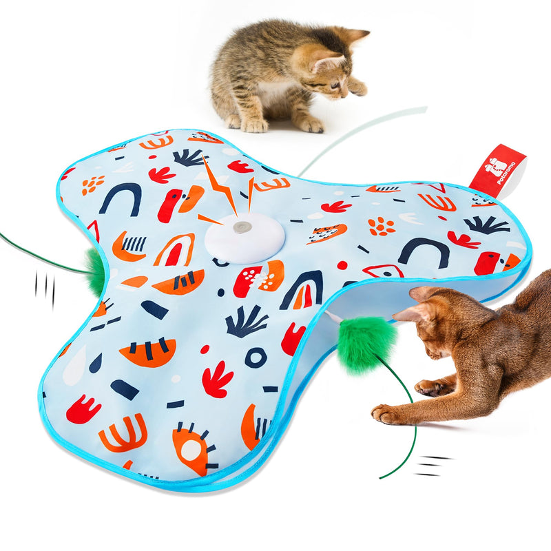 Potaroma Hide and Seek Cat Toys, in-The-Cover Unpredicatable Moving Feather, Interactive Kitten Wand Toy, Automatic Chargeable Cat Toy, Indoor Exercise Kicker for All Breeds, Floral Cover - BeesActive Australia