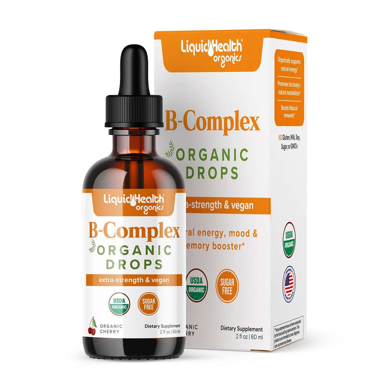 LIQUIDHEALTH USDA Organic Vitamin B Complex Drops for Men & Women - Natural Energy, Improved Focus, Memory & Mood, Immune Support, Metabolism Boost - USA Made, Extra Strength, Sugar Free, Vegan (2 oz) 2 Fl Oz (Pack of 1)