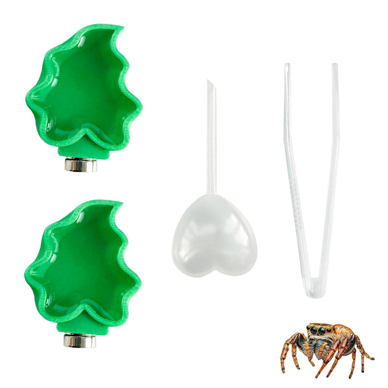 2 PCS Jumping Spider Feeding Dish, Leaf Shape Tiny Food Dishes Water Bowl with 1PC Tweezer and 1PC Dropper for Jumping Spider, Tarantula and Other Small Pets - BeesActive Australia