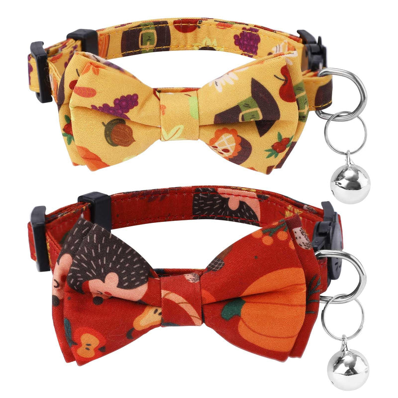 2pcs Thanksgiving Cat Collars, Breakaway Cat Collars with Bow Bell Pumpkin Cat Collar Cute Fall Autumn Holiday Kitten Collar Accessories for Boys Girls Cats Kitty Costume Decorations (Style 1) Style 1 - BeesActive Australia