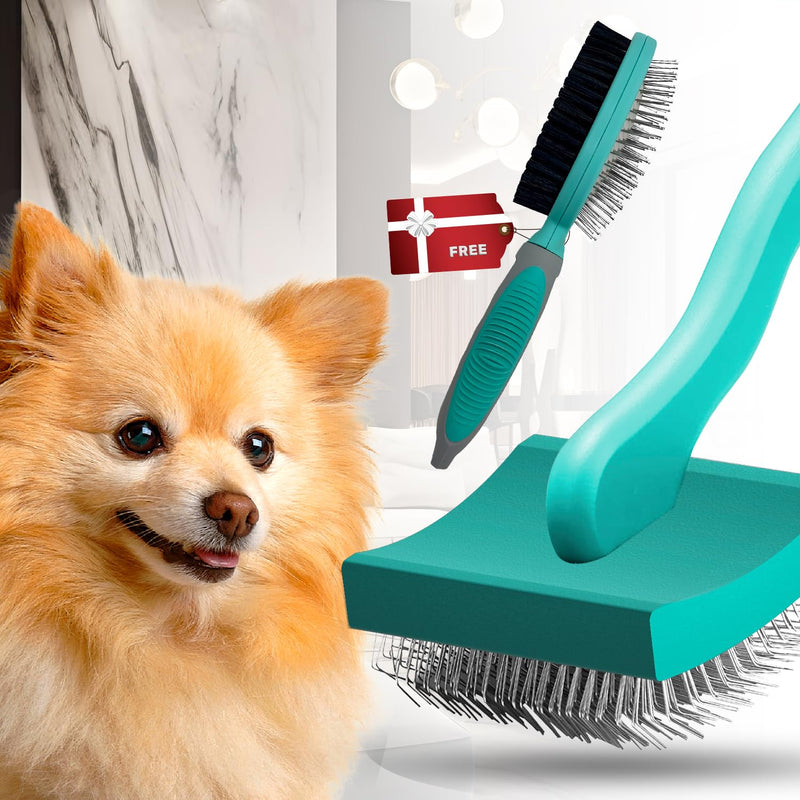 Dog Slicker Brush For Grooming Pet Hair, Best Brushes For Golden & Poodle, Skin Friendly Deshedding Grooming Tool For Dogs, Long Short Haired Brushes For Dogs & Cats, Pet Double Sided Pin Brush - BeesActive Australia