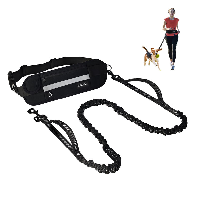 Hands Free Dog Leash with Zipper Pouch, Dual Padded Handle Dog Waist Belt, Retractable Bungee Leash with Reflective Stictches for Small & Medium Dog Running Walking Jogging Training, Black - BeesActive Australia