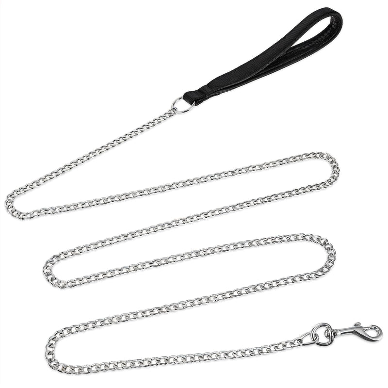 6FT Metal Dog Leash, 6FT Chew Proof Pet Leash Chain with Soft Handle, Stainless Steel Cuban Link Chain for Small Dogs Walking,Traffic Training Traveling - BeesActive Australia