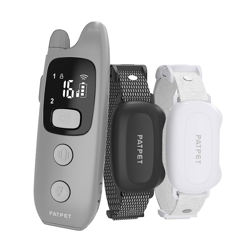 PATPET Dog Training Collar with Remote - Waterproof Dog Training Collar for 2 Dogs Small Medium Large Dogs with Beep, Vibration and 16 Levels Static - Grey - BeesActive Australia