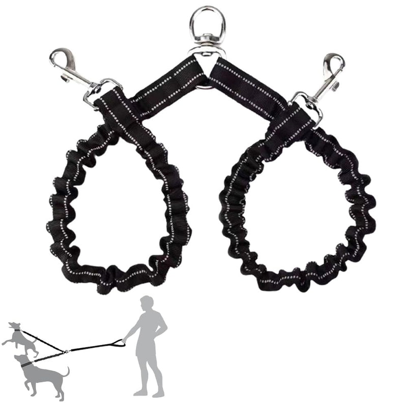 2 Dog Leash 360° Swivel No Tangle Double Dog Walking & Training Leash Comfortable Shock Absorbing Reflective Bungee for Small or Large Dogs - BeesActive Australia
