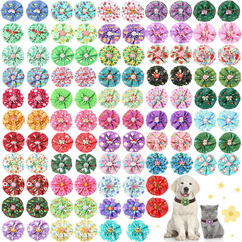 Sweetude 100 Pcs Spring Dog Collar Flowers Charms Bulk Pet Flower Collar Bow Ties Holiday Dog Accessories Grooming Supplies Puppy Bows Slides Attachment for Small Medium Large Dogs Cat - BeesActive Australia