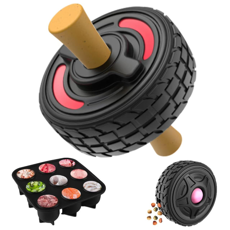 4-in-1 Dog Entertainment Toy, Frozen Treat Toy for Dog, Bully Stick Holder, Treats Distribution Puzzle Tire Dog Toys to Keep Dogs Busy, Dog Chew Toys for Aggressive Chewers (Red Highlighting) Red - BeesActive Australia