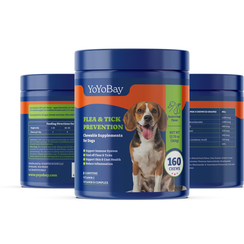 Flea and Tick Prevention for Dogs Chewable - 160 Soft Chews, Duck & Pear Flavor - Dog Flea and Tick Treatment Chewable, Natural Defense- Dog Immune Support Supplement - BeesActive Australia