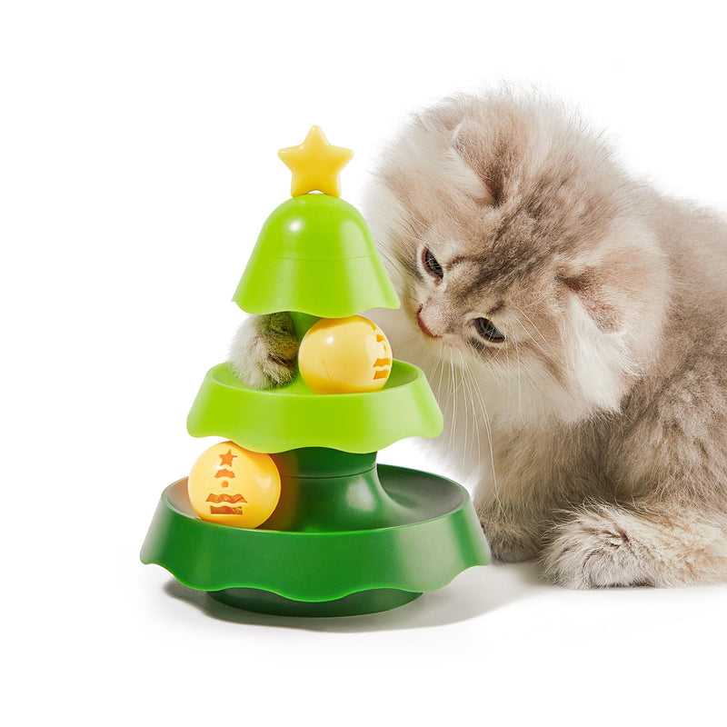 Potaroma Mini Sized Cat Toys with Catnip on Top, 2-Level Roller Turntable Two Cat Balls Interactive Indoor Kitten Physical Exercise Kitty Toys 5.5 Inches - BeesActive Australia