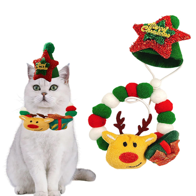 Christmas pet Collar Cat Ornament Elastic Plush Ball Cute Cat Collar with Hat Dog Neck Collar Elastic Collar Pet Costume Accessories - BeesActive Australia