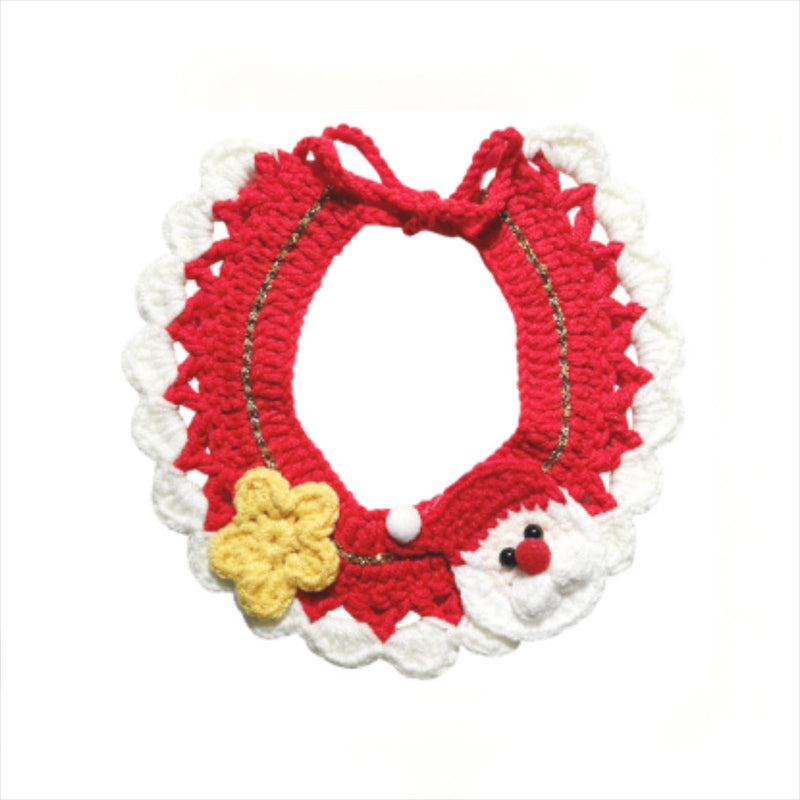 Dogs Cats Christmas Sweater Collar Handmade Knitted Dress Up Costumes Accessories Tie Cute Necklace with Bow for Puppy Pet (M, Santa Claus) Medium - BeesActive Australia