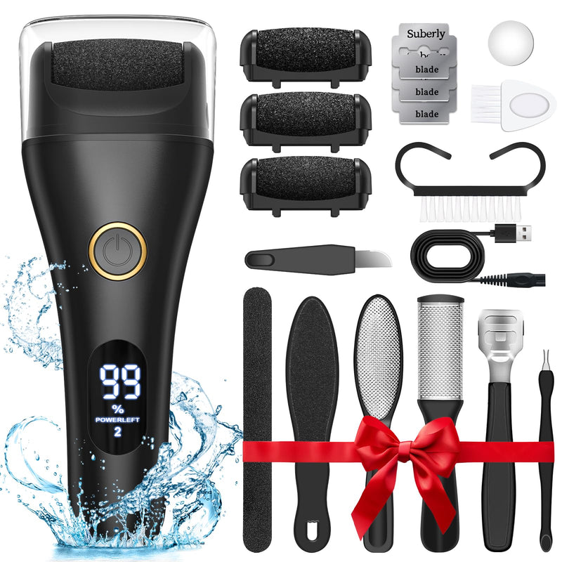Electric Foot File - Callus Remover for Feet, Adjustable 3 Speed Foot Callus Remover with 16 in 1 Pedicure Tools Professional Foot Care, to Remove Dead Skin and Calluses Hard Skin Dry Cracks (Black) Black Electric Callus Remover +16 In1 - BeesActive Australia