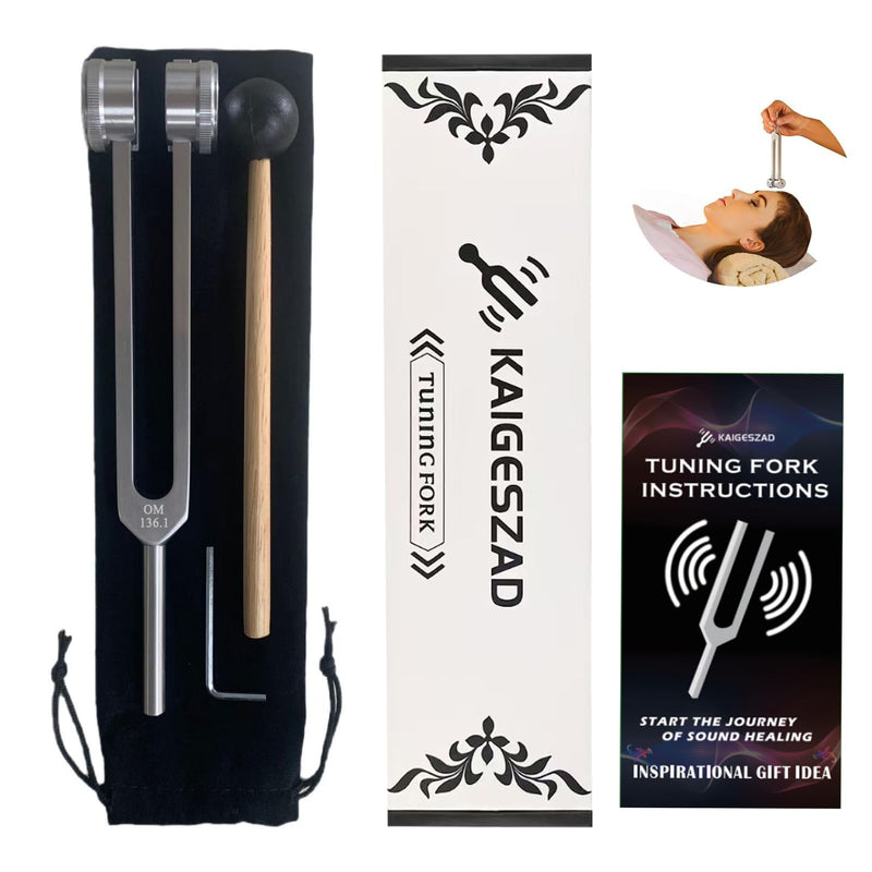 OM 136.1hz Weighted Tuning Fork with Reflex Hammer for Healing Chakra Set,Healing/Sound Therapy, Aluminum Alloy Sensory Tuning Fork Activator for Healing, Therapy Non Magnetic