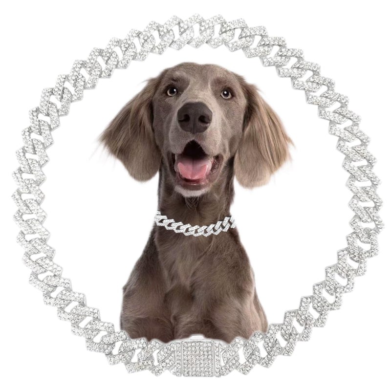 Silver Dog Chain Collar,Metal Diamond Dog Chain Dog Training Chain with Secure Buckle Pet Collars for Large Medium Dogs(Silver 20inch) Silver 20 Inch - BeesActive Australia