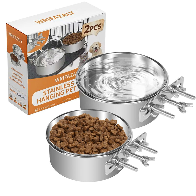 Dog Crate Water Bowl No Spill, Dog Bowls for Small Size Dog, 2 Pack Kennel Water Food Bowls Hanging, Stainless Steel Crate Cage Feeder Dish Bowl for Dogs Small Animals - BeesActive Australia