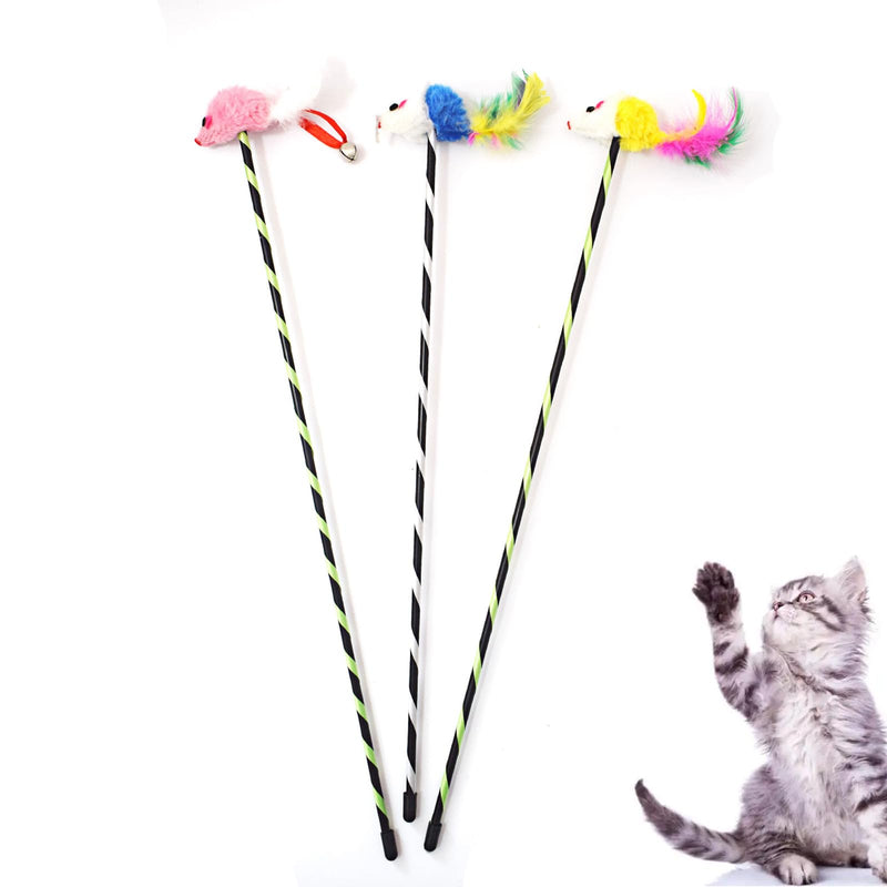 IUHKBH Interactive Cat Sticks, 3 PCS Cat Wands with Mice Long Cat Teaser Wands for Cats Kittens Having Fun Exerciser Playing - BeesActive Australia