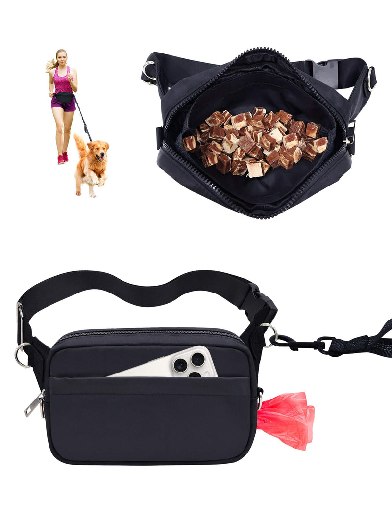 Dog Walking Fanny Pack for Men Women, Treat Pouch for Dog Training, Built In Poop Bag Dispenser, Waist Bag for Hiking, Running, Kibbles Black - BeesActive Australia