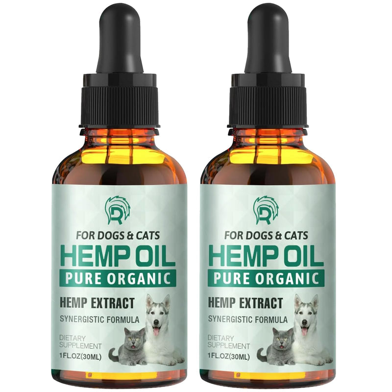 2 Pack Hemp Oil for Dogs and Cats - Anxiety Stress Sleep Allergies Arthritis Seizures Pain Relief - Promotes Skin Hip Joint Health - Calming Drops for Aggressive Pets 1 Fl Oz (Pack of 2)