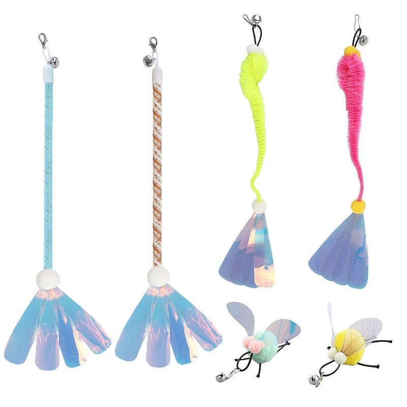 MiOYOOW Cat Wand Toy Refills, 6PCS Sequins Cat Insect Toy Interactive Cat Wand Replacement with Bells for Indoor Cats Kittens - BeesActive Australia