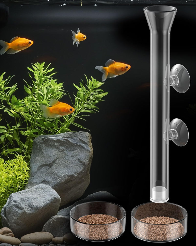 Pawfly Aquarium 8 Inches Fish Shrimp Feeding Dish Set Clear Glass Fish Feeding Tube Shrimp Tube with 2 Shrimp Feeding Dishes Feeding Bowls Fish Tank Feeding Supplies with 2 Suction Cups 8 Inches with 2 Feeding Dishes - BeesActive Australia