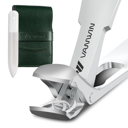 Toenail Clippers for Seniors Thick Toenails Angled Head Large Sharp, Toe Nail Clippers for Men with Wide Jaw Opening Heavy Duty, Fingernail Clipper with Catcher Nail Cutter Long Handle Silver
