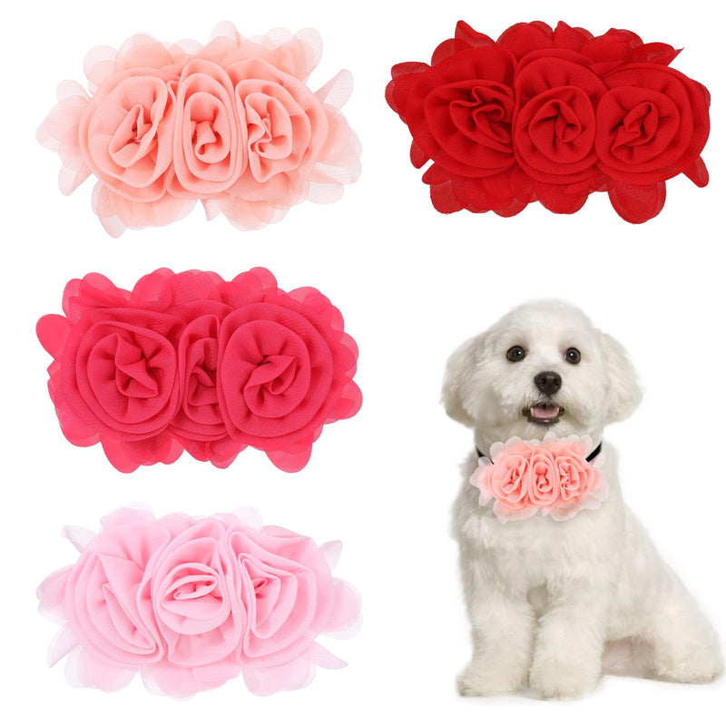 4 PCS Dog Collar Flowers, Dog Flower Bow Collar Pet Neck Bows Sliders for Puppy Small Medium Big Cat Alpaca Rabbit Pet Collar Attachment Grooming Accessories - BeesActive Australia