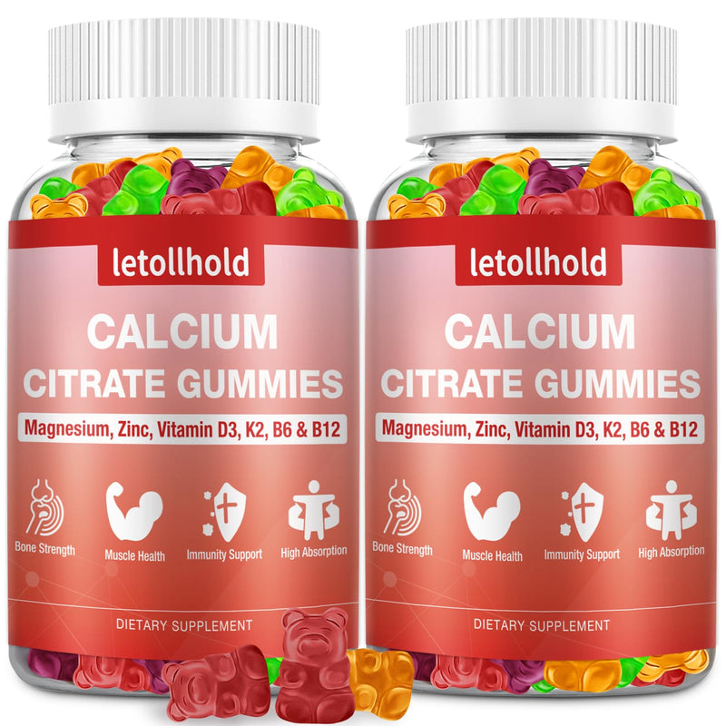 Calcium Citrate Gummies - 1200mg Calcium Gummies with Magnesium Zinc Vitamin D3,K2, B6, B12 for Bone, Muscle, Joints, Immune Support, High Absorption Calcium Supplements for Women & Men 2 Packs Mixed Fruit