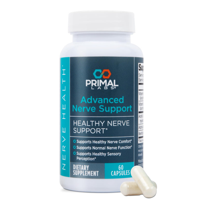 Primal Labs Nerve Support Capsules, 60 Count | Supports Nerve Health, Sensory Function & Comfort, Benfotiamine, Alpha Lipoic Acid, Acetyl L-Carnitine, Vitamins B6 B12