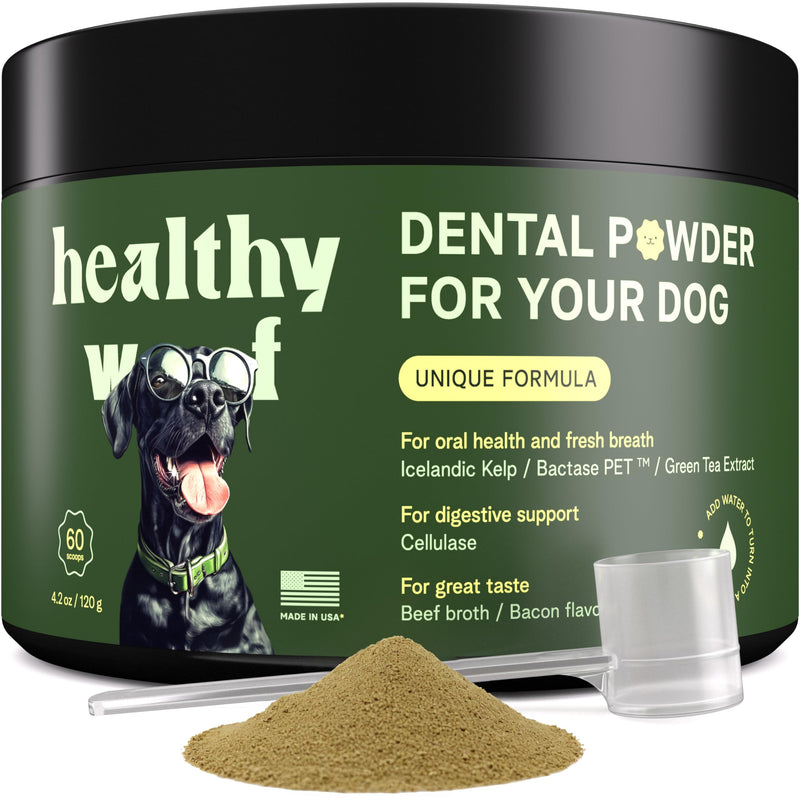 Dental Powder for Dogs & Cats - Complete Oral Care Bone Broth, Dog Teeth Cleaning Powder, Tartar Remover, Fresh Breath, Sensitive Stomach Support, No Brush Dental Care, 4.2 oz, 60 Scoops - BeesActive Australia