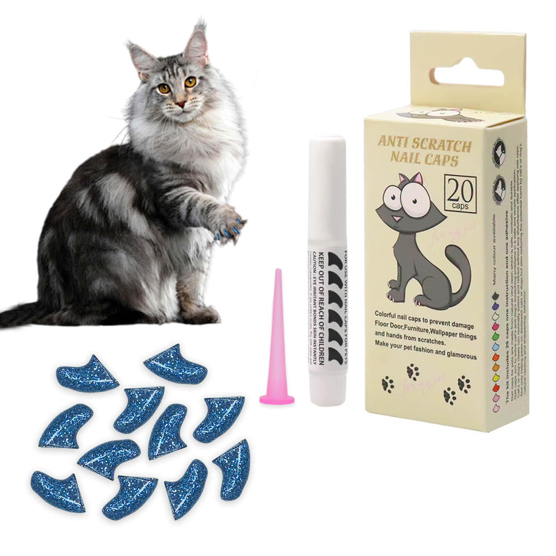Cat Nail Caps with Glue - 20pcs Pet Kitten Cat Claw Caps Cat Claw Covers for Small Medium Large Cats - Crystal Blue M - BeesActive Australia
