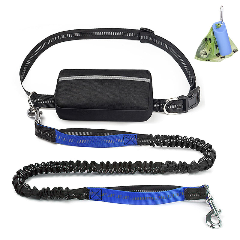 Hands Free Dog Leash, Waist Belt Leash for Dog Walking Jogging, Medium Large Dog Running Leash Hands Free with Pouch and Poop Bag Holder, Reflective Bungee No Hands Leash for Dogs, 25-120 Lbs, 4-6 Ft Blue Type 1 - BeesActive Australia