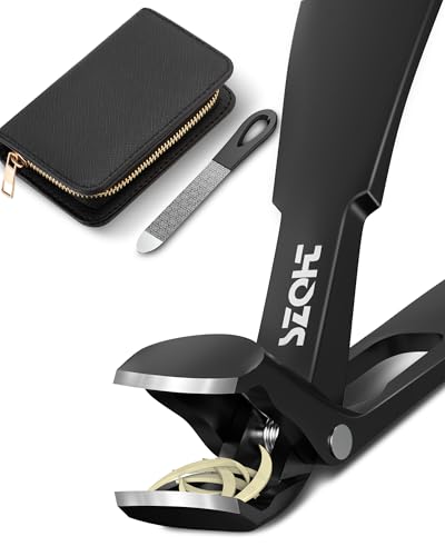 2025 Upgrade Angled Head Nail Clippers for Men, SZQHT Toenail Clippers for Seniors Thick Toenails, Large Toe nail Clippers with Catcher, Extra Wide Handle, Sharp Heavy Duty Stainless Steel Nail Cutter Black