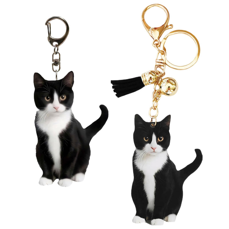 Niedlicher Smoking-Katzen-Schlüsselanhänger 2 PCS,Tier-Kätzchen-Schlüsselanhänger Taschenanhänger Zubehör für Rucksack Oder Autoschlüssel,Cute Katze Schlüsselanhänger Ideal für Katzenliebhaber - BeesActive Australia
